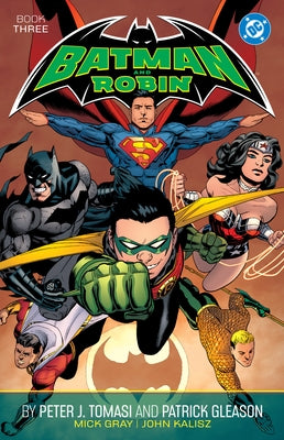 DC Comics Batman and Robin paperback book, volume three by Peter J. Tomasi and Patrick Gleason, featuring comic book cover art.