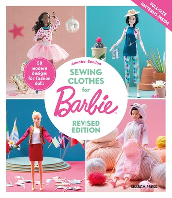 Paperback book titled "Sewing Clothes for Barbie" by Search Press showcasing modern fashion designs for Barbie dolls.
