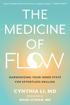 Paperback book titled "The Medicine of Flow" by Reveal Press, showing a peaceful cover design with flowing abstract artwork.