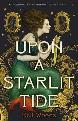 Paperback copy of "Upon a Starlit Tide" by Tor Books, featuring a starry night cover with celestial artwork.