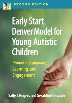 Paperback book titled "Early Start Denver Model for Young Autistic Children" by Guilford Publications, focusing on language and engagement.