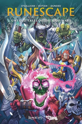Paperback of Runescape: Untold Tales of the God Wars comic by Titan Comics, featuring colorful cover art with fantasy characters.