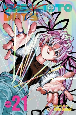 Paperback of Sakamoto Days, Vol. 21 manga by Viz Media showing the cover with animated characters and vibrant artwork.