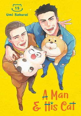Paperback manga titled "A Man and His Cat 15" by Square Enix Manga, featuring cover art with a man and his cat.