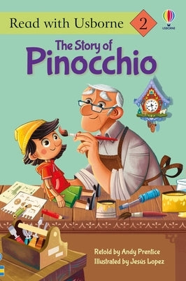 Paperback Pinocchio book by Usborne Books with colorful cover illustration featuring Pinocchio and friends.