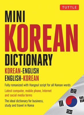 Mini Korean Dictionary paperback by Tuttle Publishing, showing the cover with Korean and English language entries.