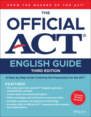 Wiley The Official ACT English Guide paperback book with cover design and title visible.