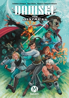 Paperback Damsel from D.I.S.T.R.E.S.S. by Maverick with illustrated cover featuring detailed artwork and vibrant colors.