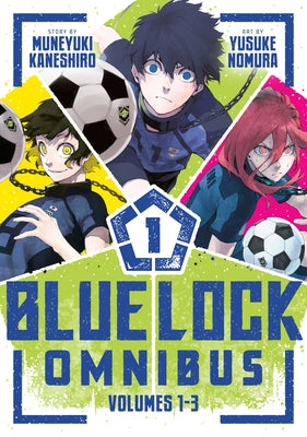 Blue Lock Omnibus 1 paperback by Kodansha Comics featuring cover art of the first three volumes in the series.