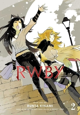 Paperback copy of RWBY: The Official Manga, Vol. 2 by Viz Media featuring anime-style cover art and colorful illustrations.