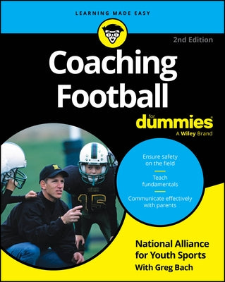 Paperback coaching football book from For Dummies, featuring cover with football and coaching tips text.