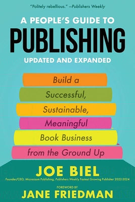 Paperback book titled "A People's Guide to Publishing" by Microcosm Publishing, showing the front cover with colorful artwork.