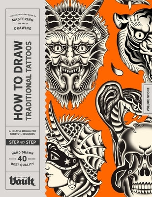Paperback book titled "How to Draw Traditional Tattoos" by Vault Editions Ltd, featuring tattoo design illustrations on the cover.