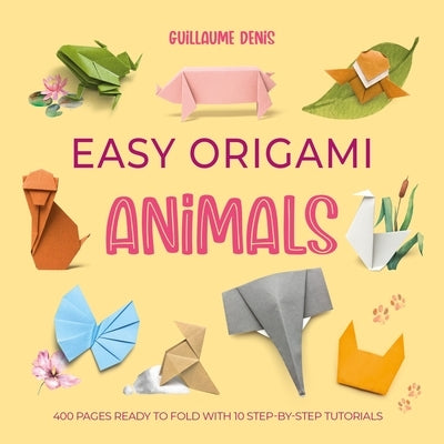 Paperback book titled "Easy Origami Animals" by David & Charles, open to pages with colorful origami animal folding instructions.