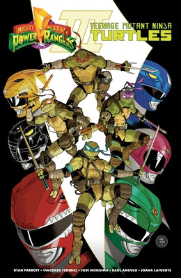 Paperback comic book featuring Mighty Morphin Power Rangers and Teenage Mutant Ninja Turtles characters by Boom! Studios