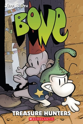 Paperback of Treasure Hunters: A Graphic Novel from the Bone series by Graphix, showing colorful illustrated cover art.