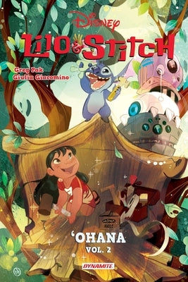 Paperback of Lilo & Stitch Vol. 2: Ohana comic book by Dynamite Entertainment featuring colorful cover art with Stitch and Lilo.