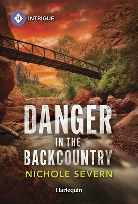 Mass market paperbound of "Danger in the Backcountry" by Harlequin Intrigue, featuring a rugged outdoor scene with a shadowy figure.