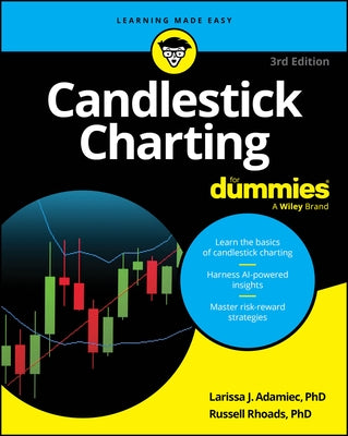 Paperback Candlestick Charting for Dummies book by For Dummies featuring a cover image with text and design elements.