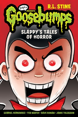 Paperback copy of Slappy's Tales of Horror graphic novel collection by Graphix, featuring spooky cover art with illustrations.