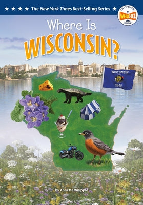 Paperback book titled "Where Is Wisconsin?" from Penguin Workshop, featuring colorful cover art with illustrations of Wisconsin landmarks.