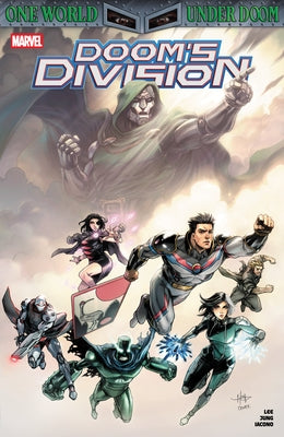Marvel Universe Doom's Division paperback book featuring cover art with Doom characters and comic-style illustrations.
