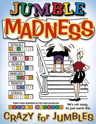 Paperback book titled "Jumble(r) Madness: Crazy for Jumbles(r)" by Triumph Books, shown with colorful cover art.