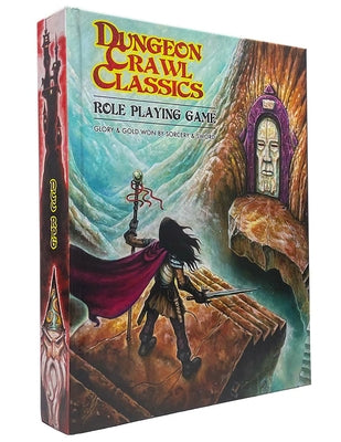 Dungeon Crawl Classics RPG Core Rulebook softcover edition, paperback with detailed cover art and game information.