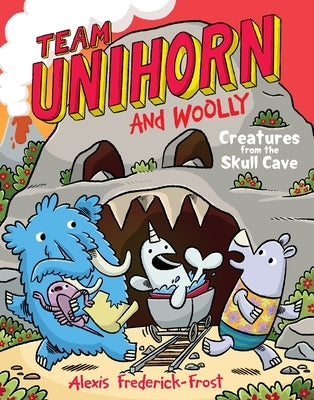 Paperback graphic novel "Team Unihorn and Woolly #4" from Skull Cave series by Harperalley, featuring colorful illustrated cover art.