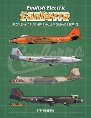 Paperback book titled "English Electric Canberra Profiles and Plan Views Vol. 2" showing detailed aircraft illustrations and plans.