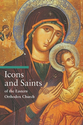 Paperback book titled "Icons and Saints of the Eastern Orthodox Church" featuring religious icon artwork, published by J. Paul Getty Museum.