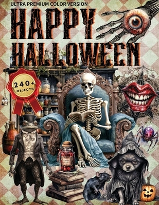 High-quality paper ephemera featuring skeleton and clown images for Halloween scrapbooking, paper crafts, and mixed media projects.