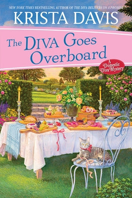 Paperback of The Diva Goes Overboard by Kensington Cozies featuring a colorful cover with a woman and a boat scene.