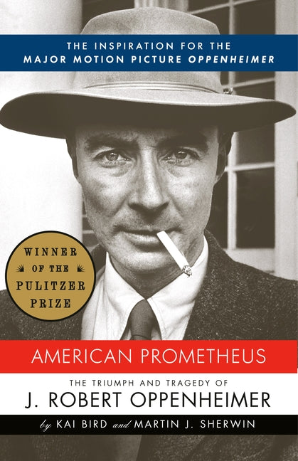 Paperback of American Prometheus by Knopf Doubleday Publishing Group, the book that inspired the Oppenheimer movie, featuring a dark cover.