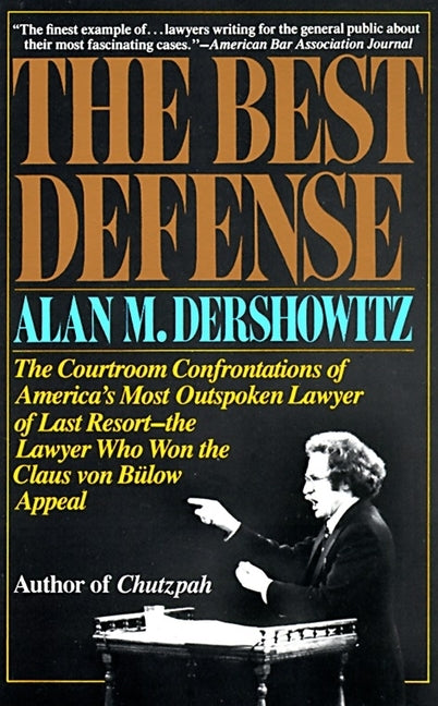 Paperback book titled "The Best Defense" by Knopf Doubleday Publishing Group, featuring courtroom confrontation scenes on the cover.
