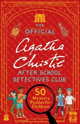 Paperback book titled "The Official Agatha Christie After School Detectives Club" with puzzle illustrations for children, by Laurence King.