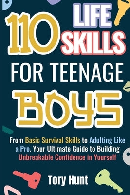 Paperback book titled "110 Life Skills for Teenage Boys" by Learn Inspire Press LLC, featuring a colorful cover with educational illustrations.