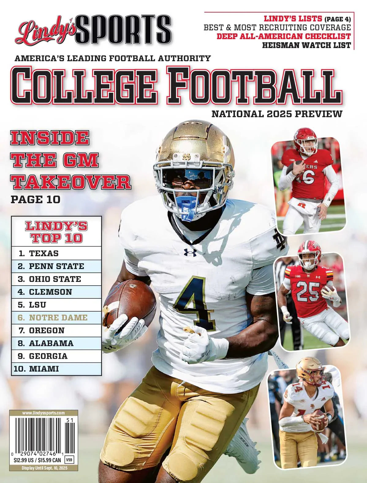 Lindy's Sports 2025-2026 National College Football Magazine showing cover with football players and headlines