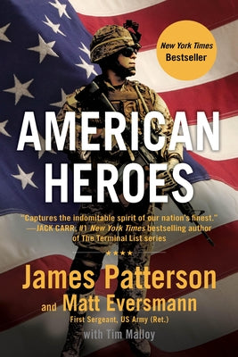 Paperback of "American Heroes" by bestselling authors, featuring a cover with patriotic imagery and bold title text.