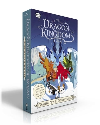 Boxed set of Dragon Kingdom of Wrenly graphic novels by Little Simon, featuring Cinder's Flame, The Shattered Shore, and Legion of Lava.
