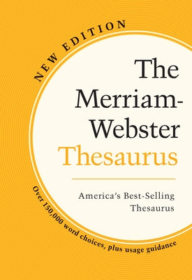Paperback Merriam-Webster Thesaurus with a blue cover, featuring the title prominently on the front.