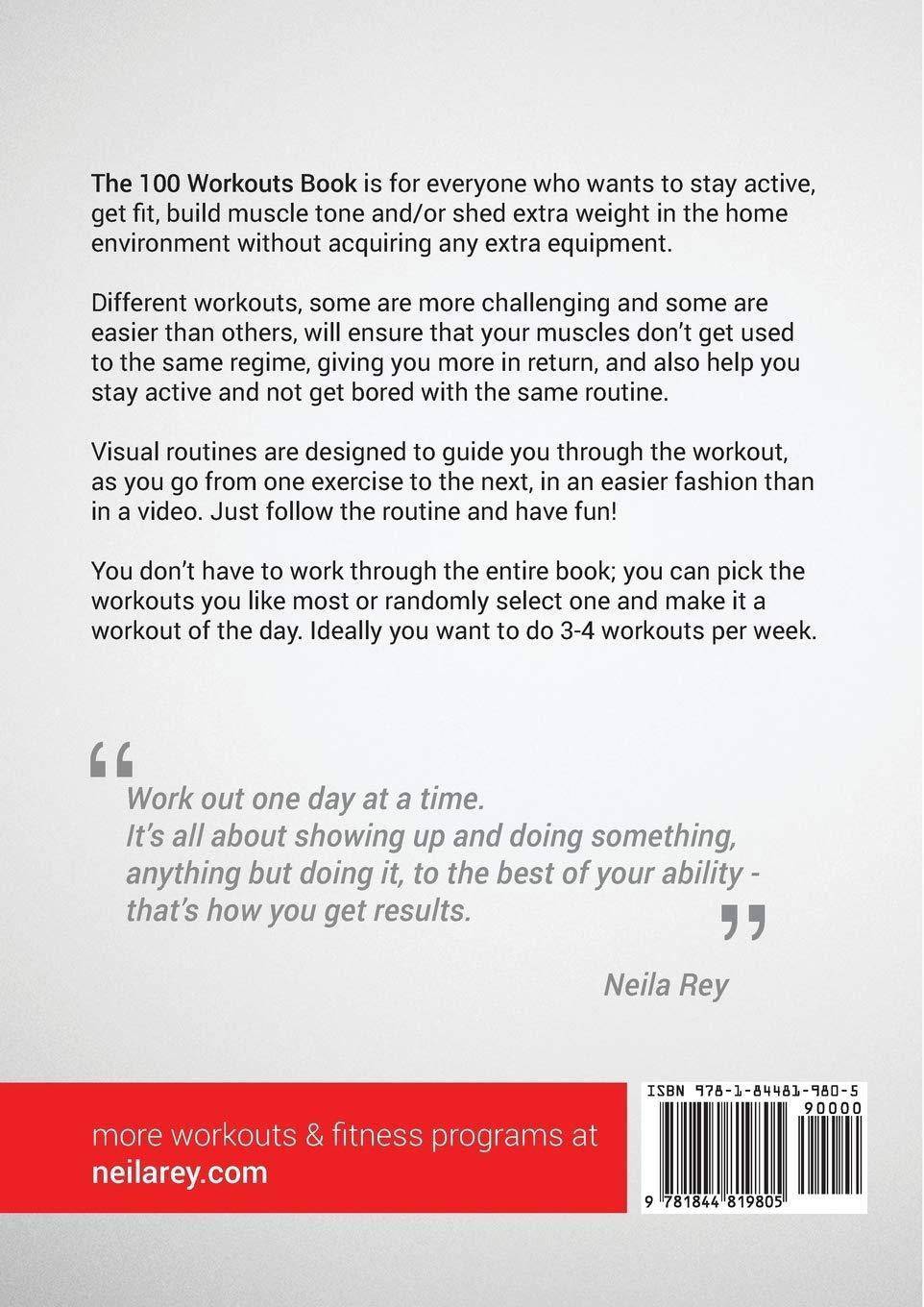 Neila Rey's 100 No-Equipment Workouts Vol. 1 cover image showing fitness routines for home health and fitness training.