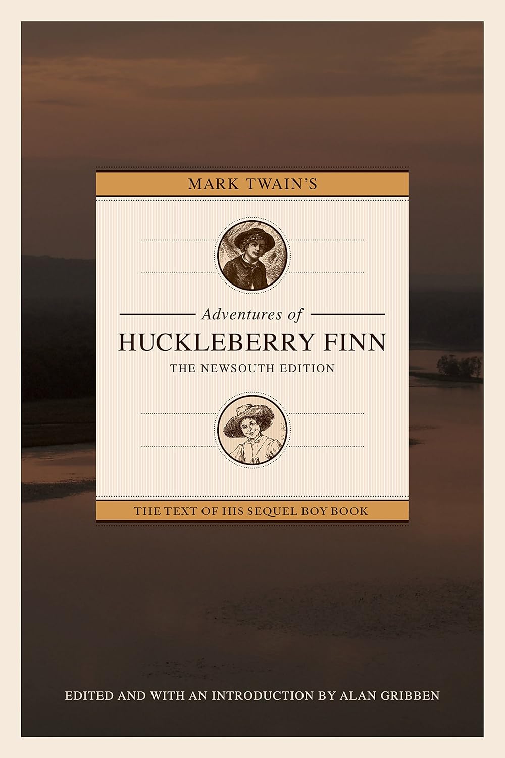 Cover of Mark Twain's Adventures of Huckleberry Finn, a fictional literary novel published by NewSouth Books.
