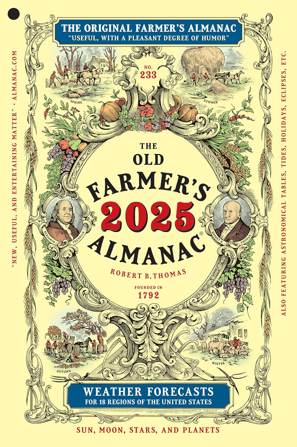 Paperback of The 2025 Old Farmer's Almanac featuring the classic cover design and title on the front.