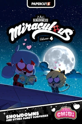 Paperback of Miraculous Chibi Vol. 4 with colorful cover art featuring characters from the Miraculous series by Papercutz.