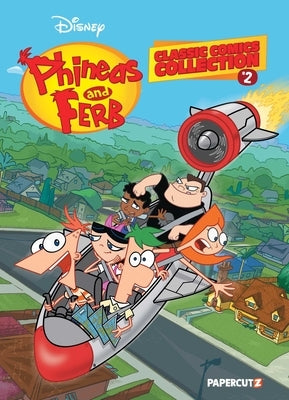 Paperback of Phineas and Ferb Classic Comics Collection Volume 2 by Papercutz featuring colorful comic book covers and characters.