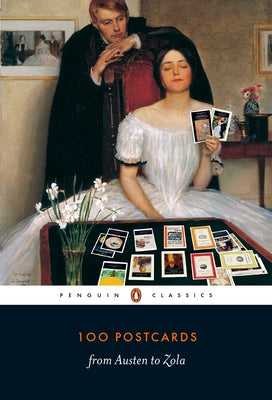 Paperback book titled "100 Postcards from Austen to Zola" by Penguin Books, featuring a colorful cover design.