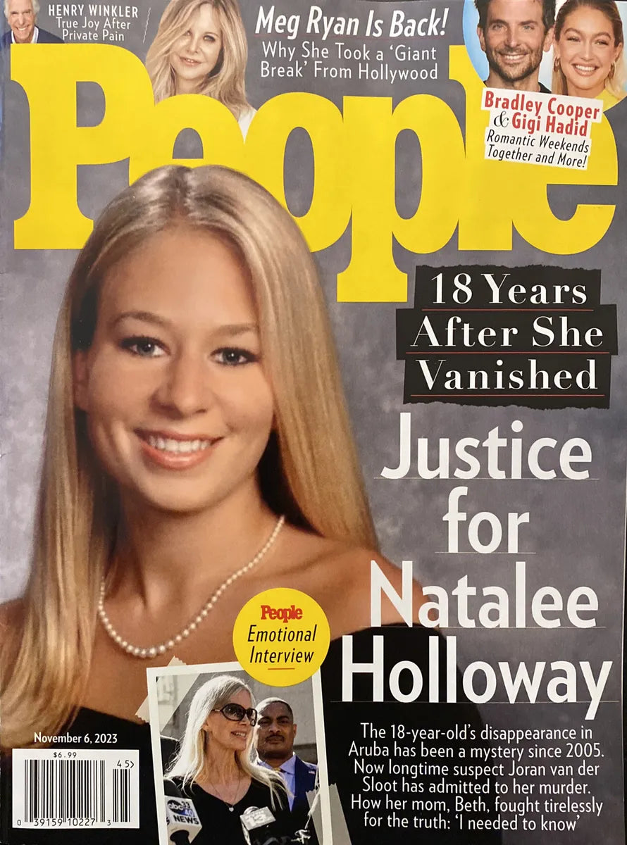 People Magazine cover featuring Natalee Holloway, showcasing a headline and vivid imagery of the magazine's layout.