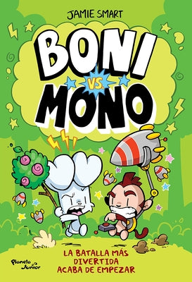 Paperback comic book titled Boni vs. Mono by Planeta Publishing, featuring Bunny vs. Monkey characters on the cover.