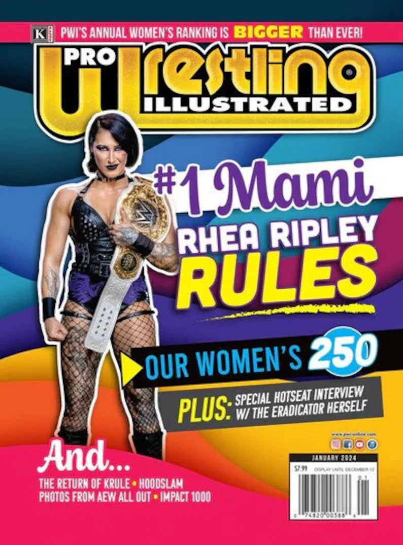 Pro Wrestling Illustrated magazine cover featuring wrestling stars and action-packed imagery in vibrant colors.